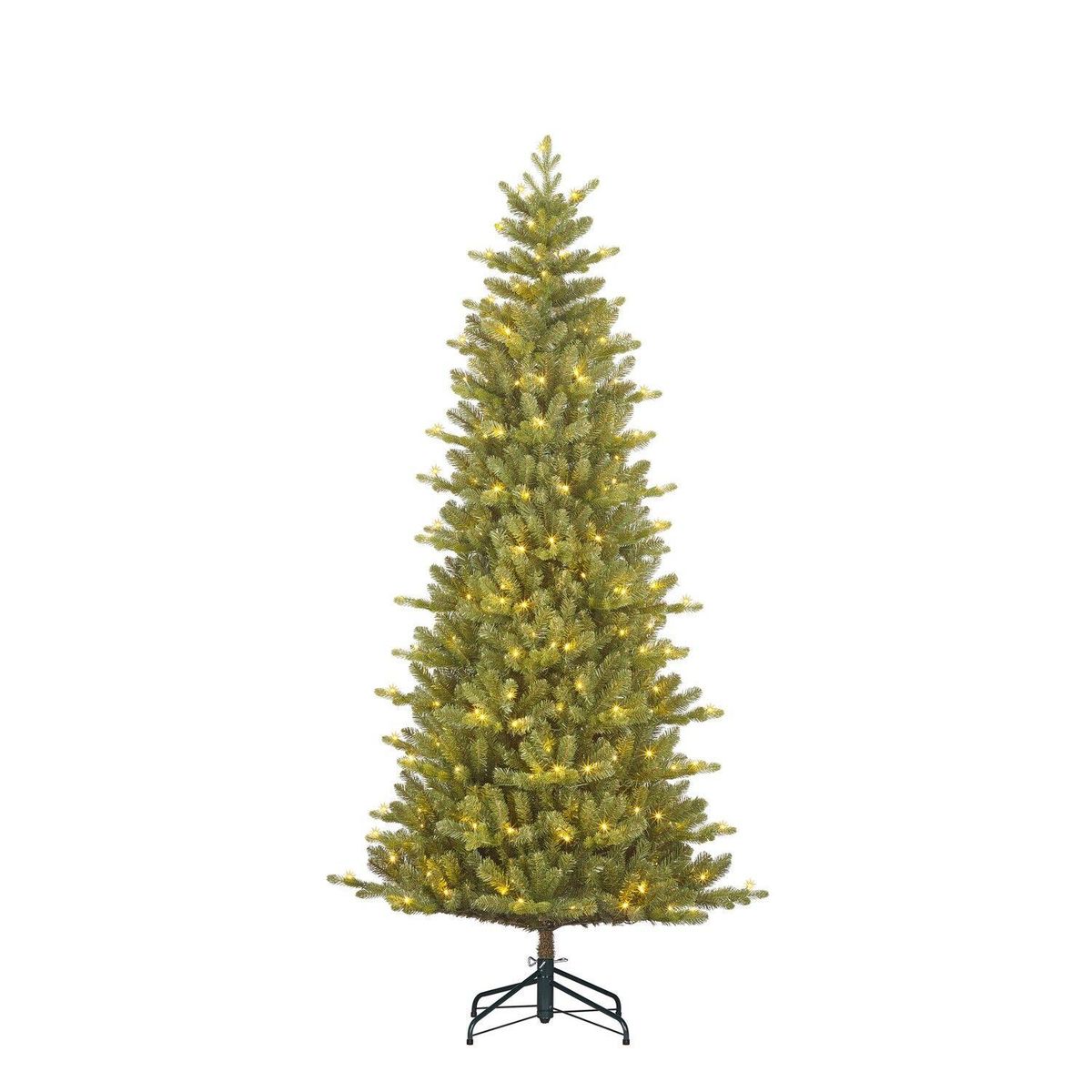 Smalt kunstig juletre med timer og dimmer - 215x96 cm